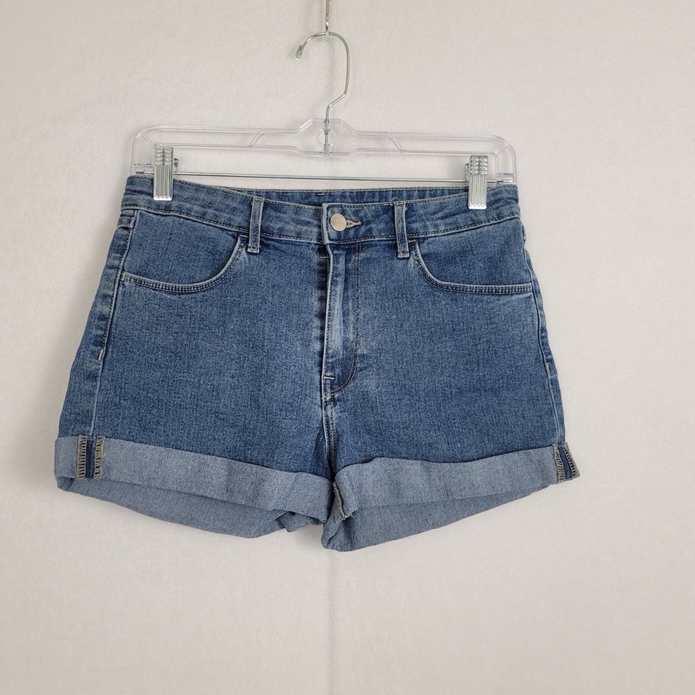 H&M Sz 4 Blue Denim Shorts Rolled Hem Medium Wash Cotton Blend